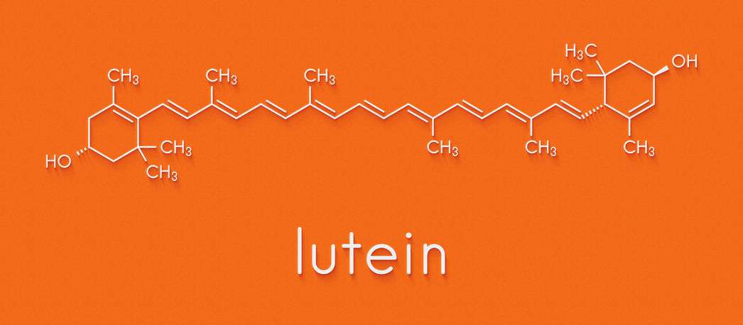 Chemical formula of Lutein on orange background