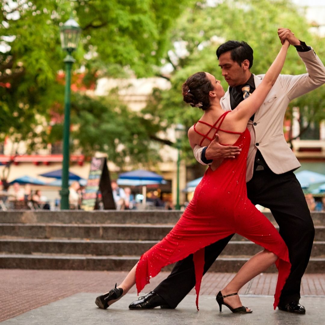 Couple dancing outside