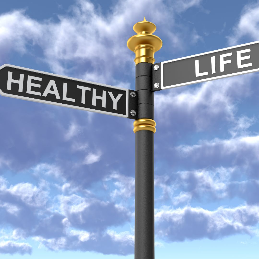 Signposts reading healthy and life