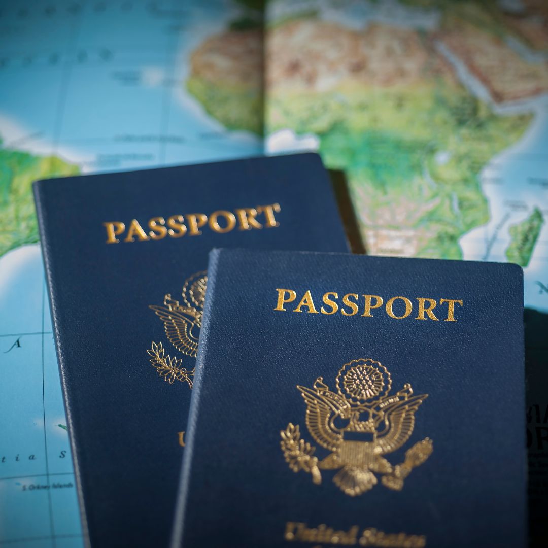 Passports with map background