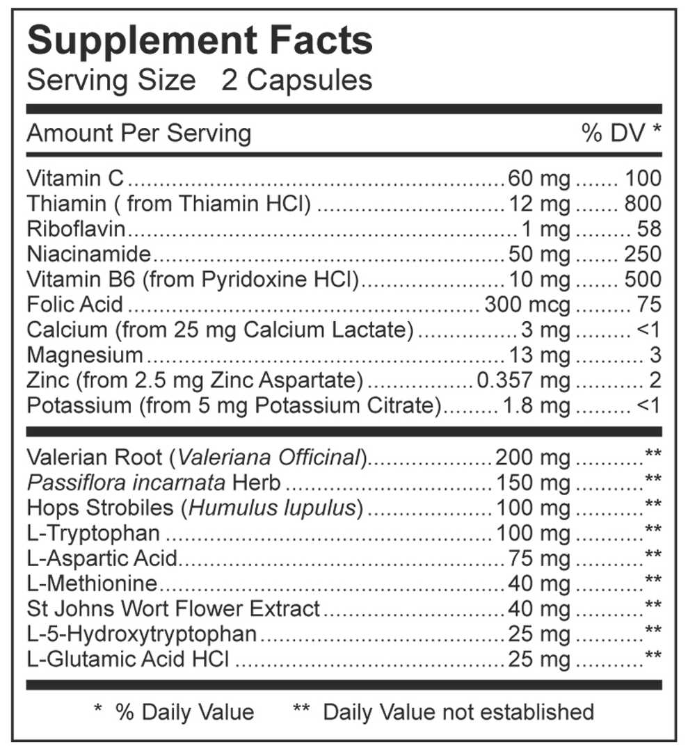Dynamic Nutritional Associates (DNA Labs) Tranquinell Supplement Facts
