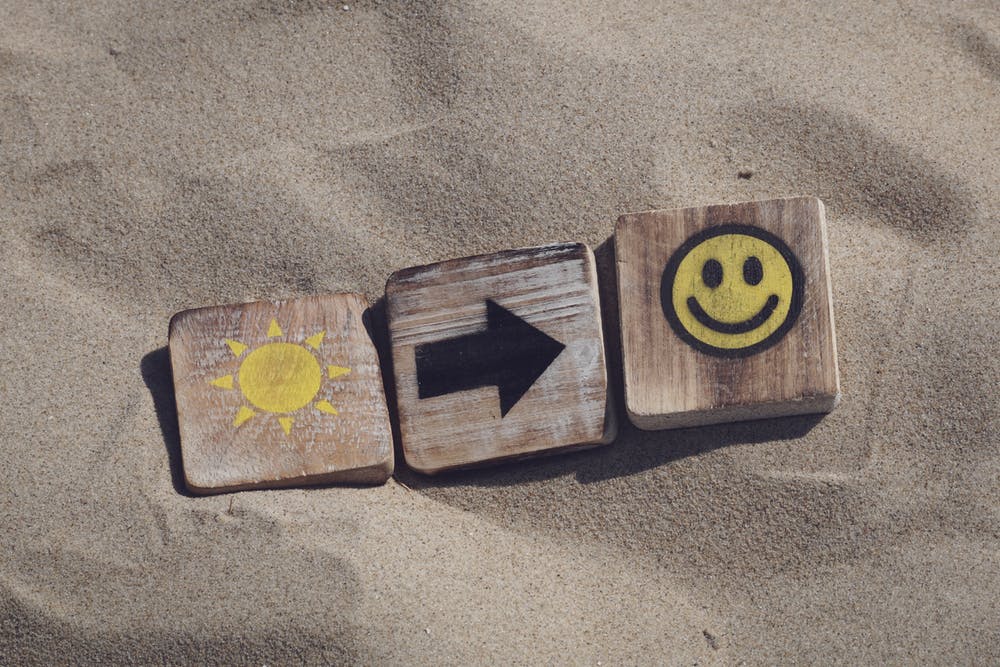 3 blocks with sun, arrow and smiling face